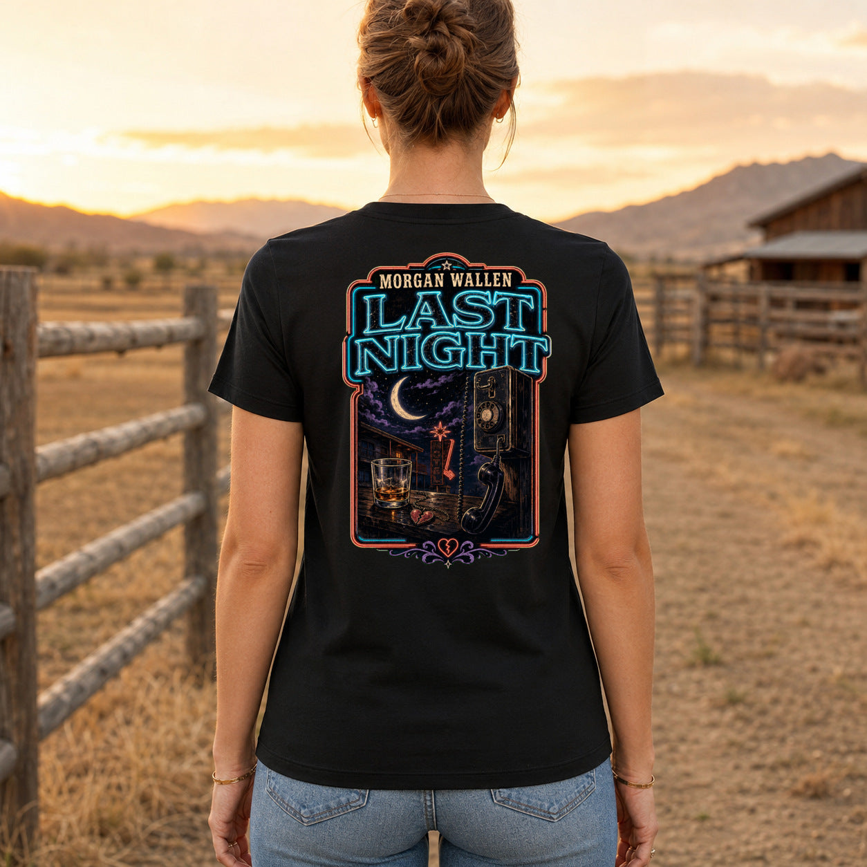 Morgan Wallen Last Night Premium DTF T-Shirt women’s back fit showing centred DTF print