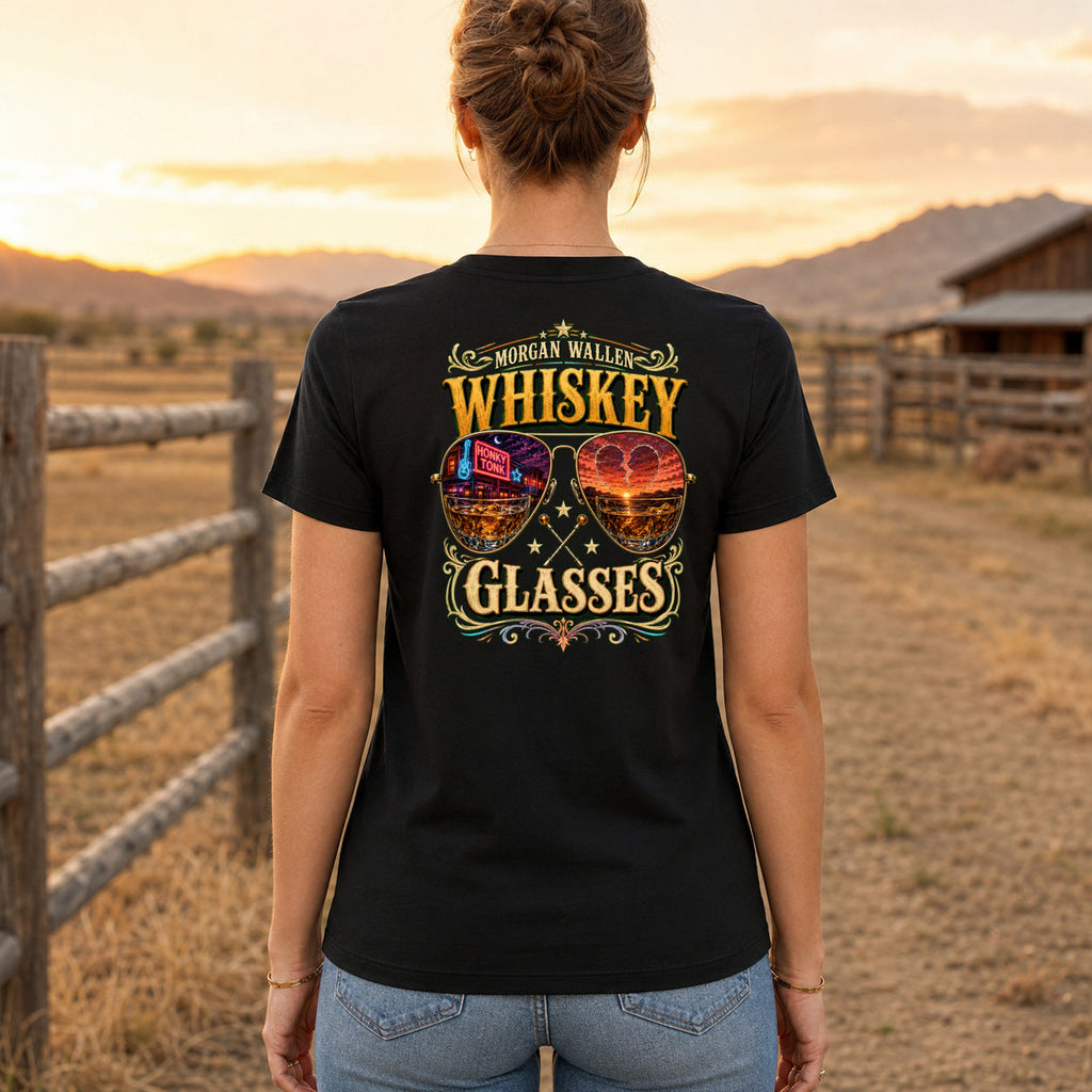 Morgan Wallen Whiskey Glasses Premium DTF T-Shirt women’s back fit showing centred DTF print