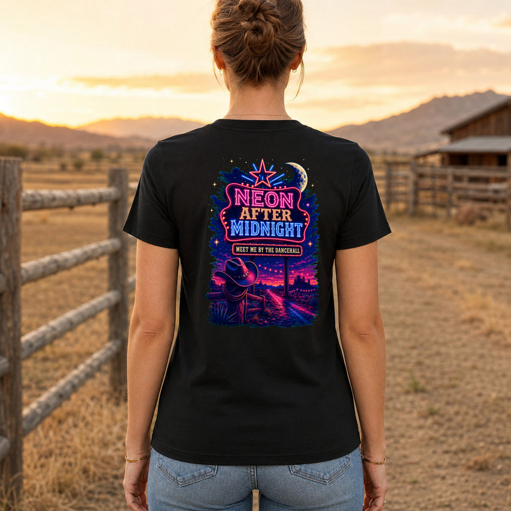 Neon After Midnight country T-shirt women's back fit