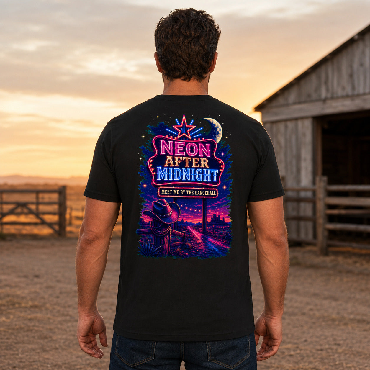 Neon After Midnight country T-shirt men's back fit