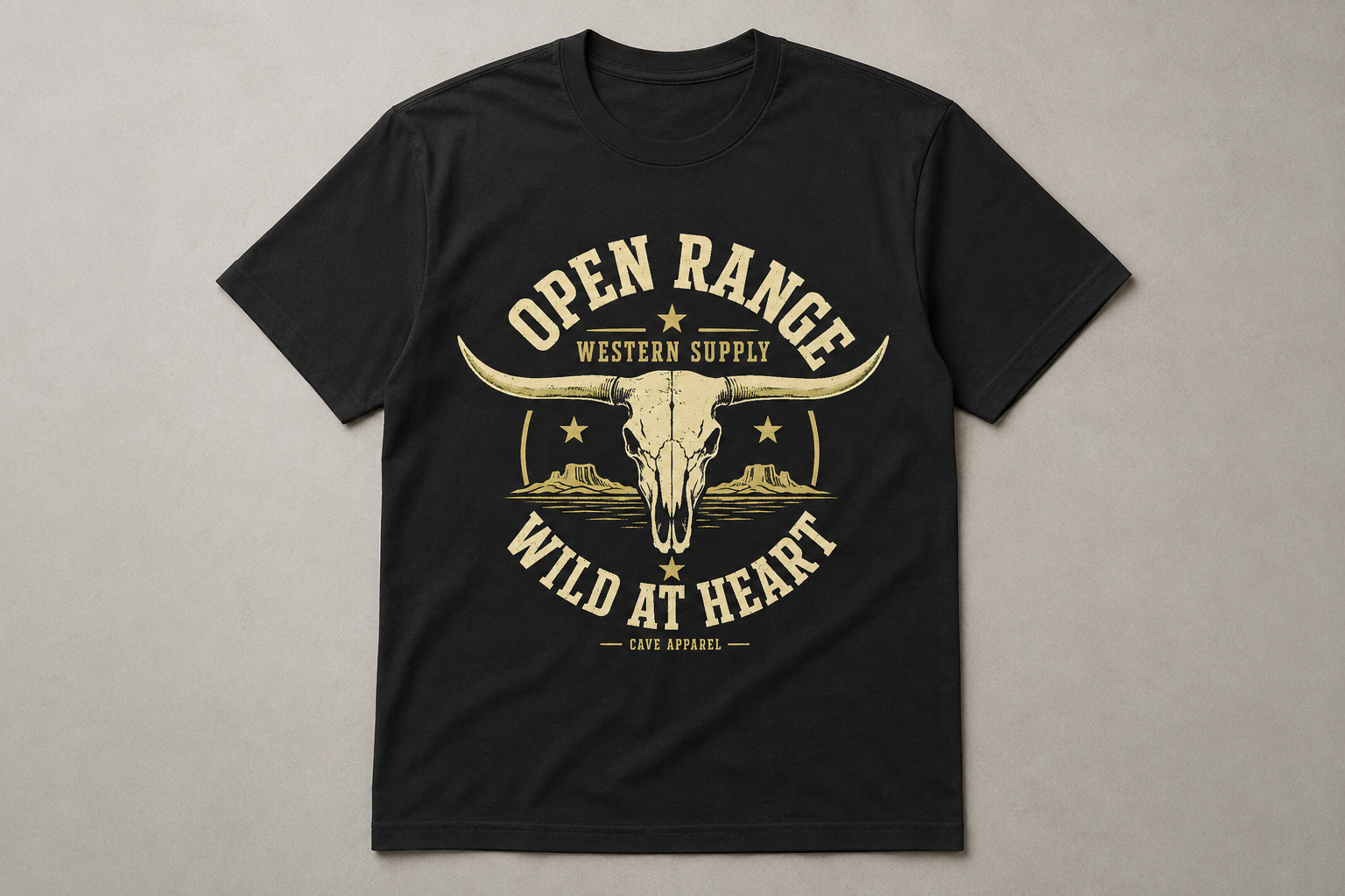 Open Range Wild at Heart Cave Apparel black T-shirt