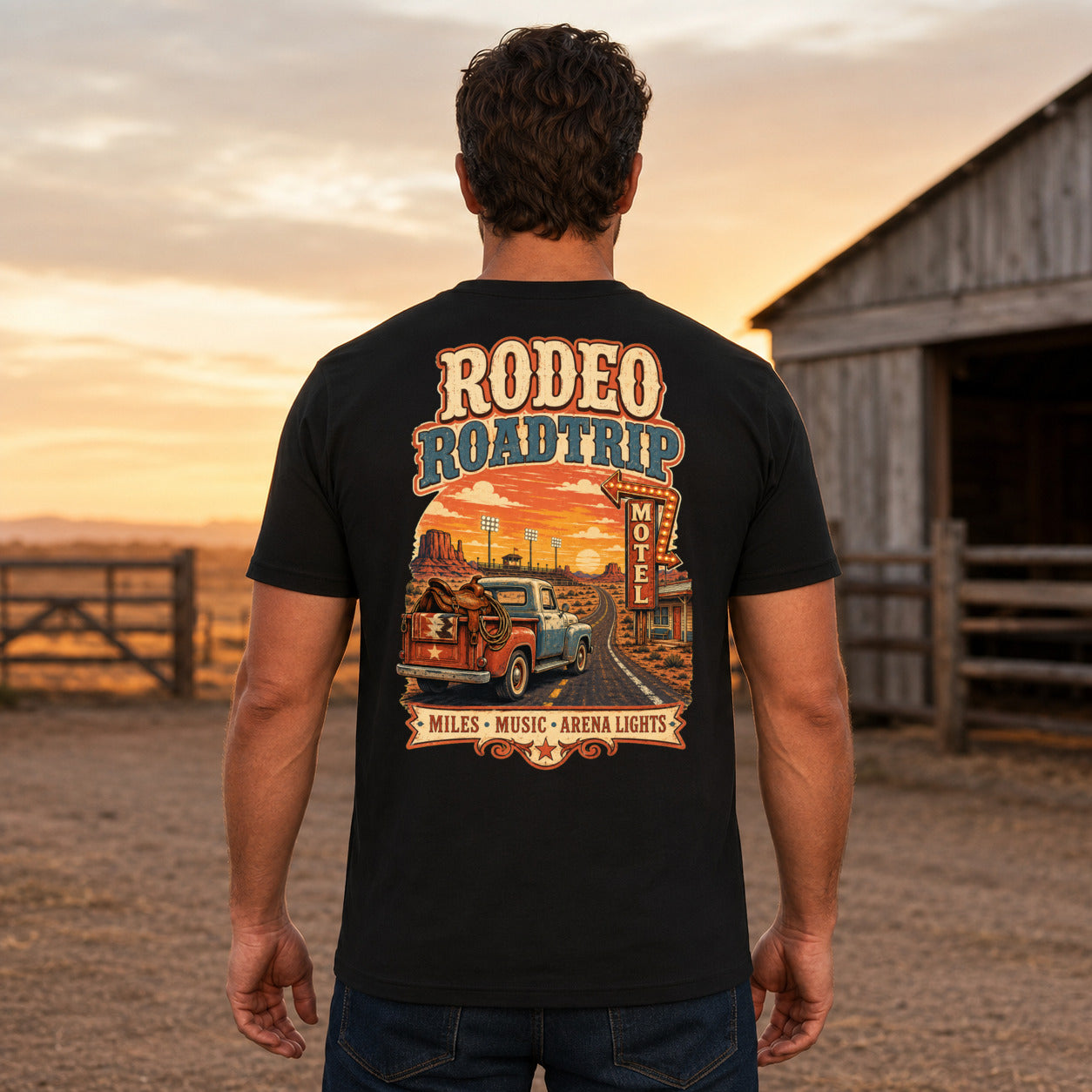 Rodeo Roadtrip country T-shirt men's back fit