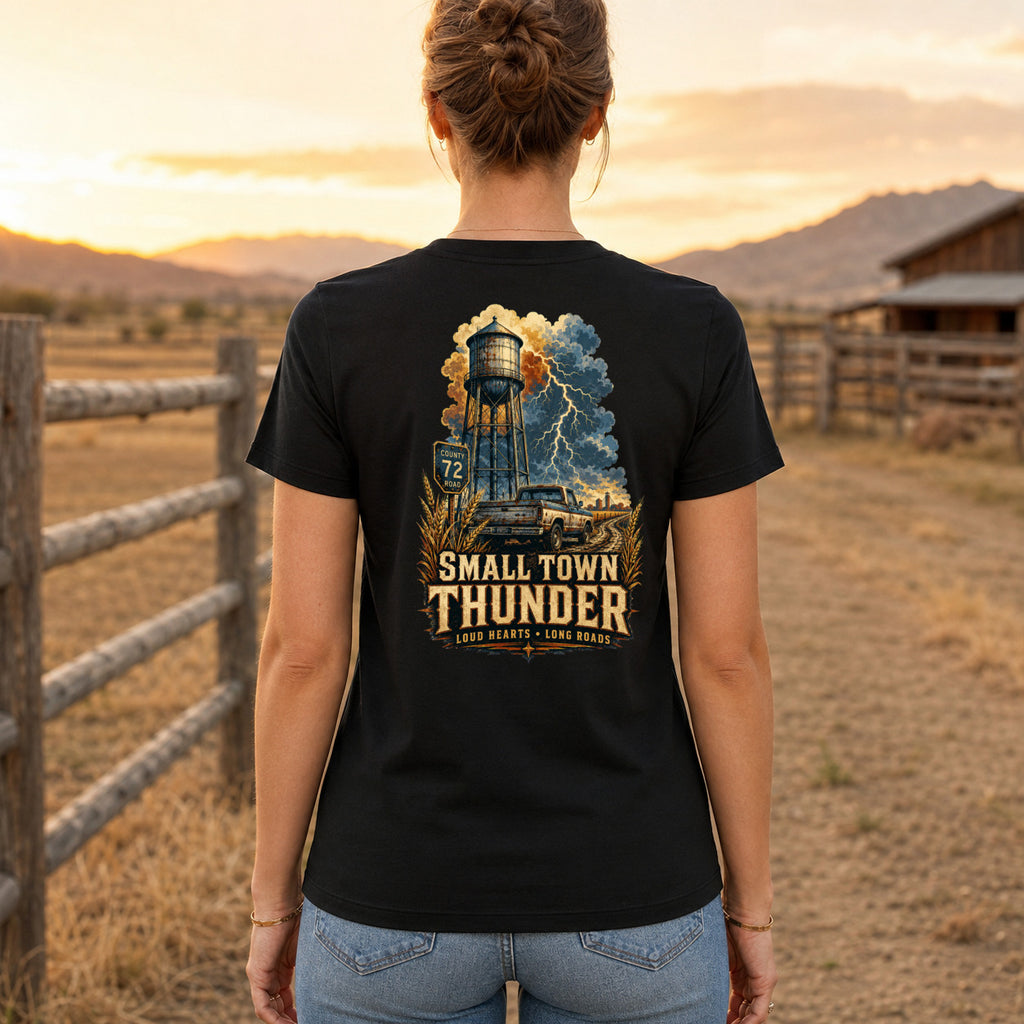 Small Town Thunder country T-shirt women's back fit