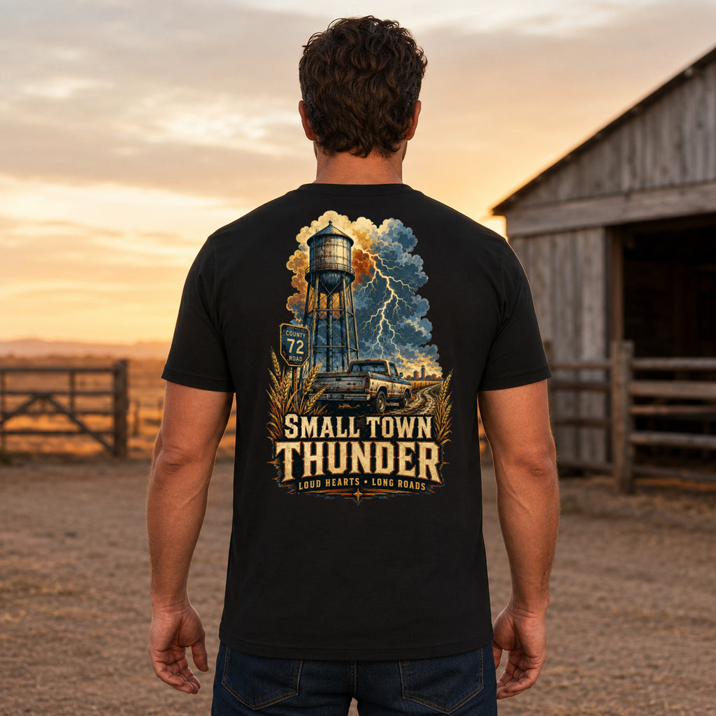 Small Town Thunder country T-shirt men's back fit
