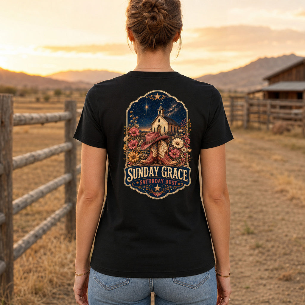 Sunday Grace Saturday Dust country T-shirt women's back fit