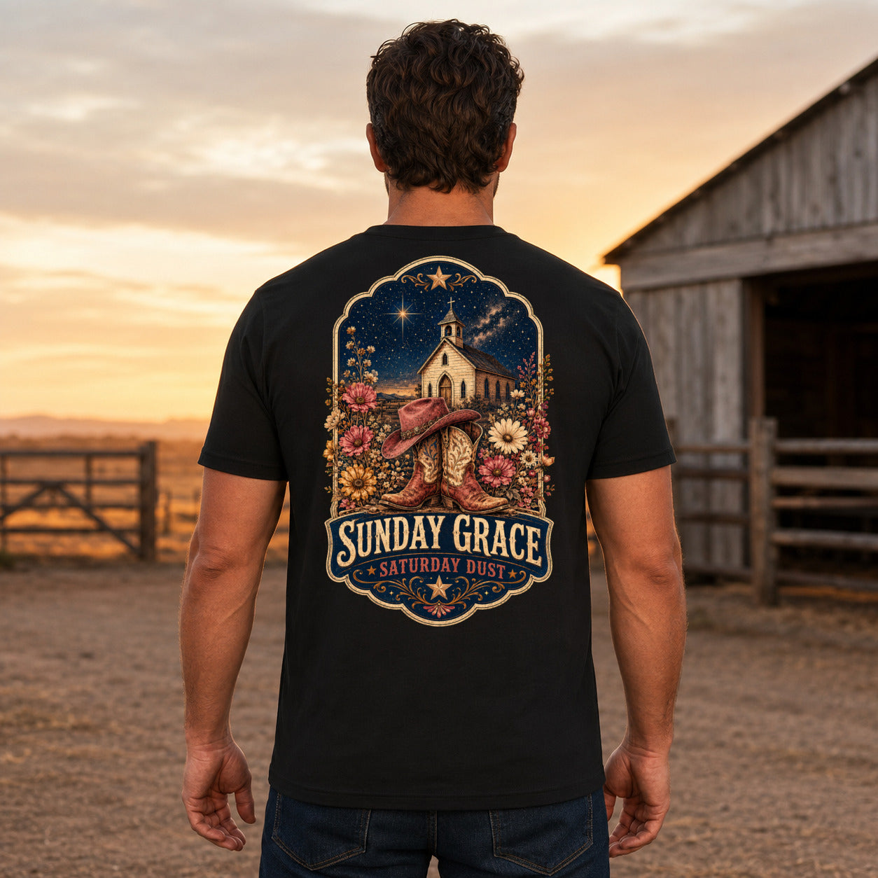 Sunday Grace Saturday Dust country T-shirt men's back fit