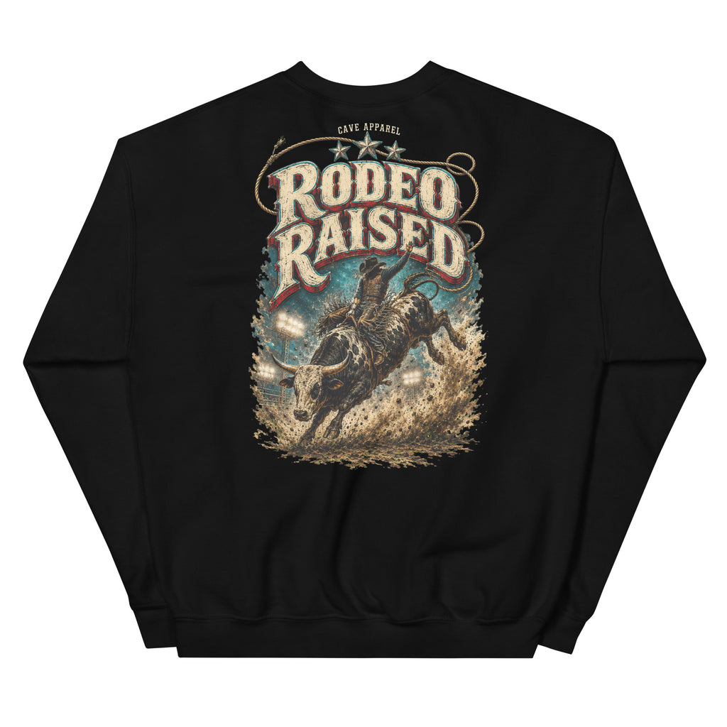 Rodeo Raised Western Sweatshirt in Black — back design mockup