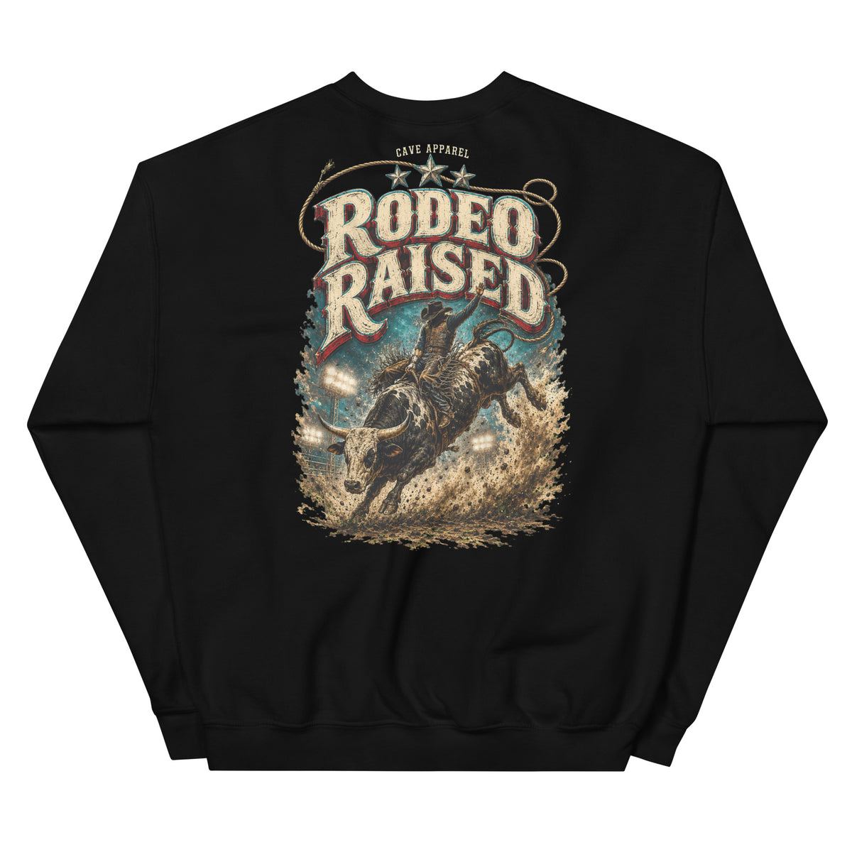 Rodeo Raised Western Sweatshirt in Black — back design mockup