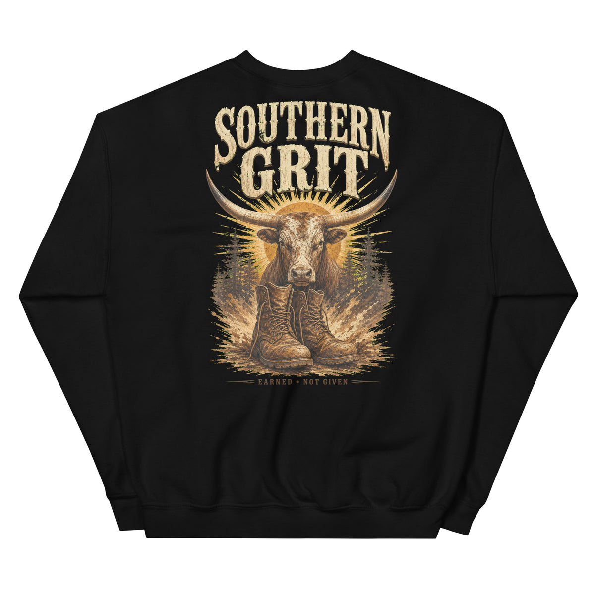 Southern Grit Western Sweatshirt in Black — back design mockup