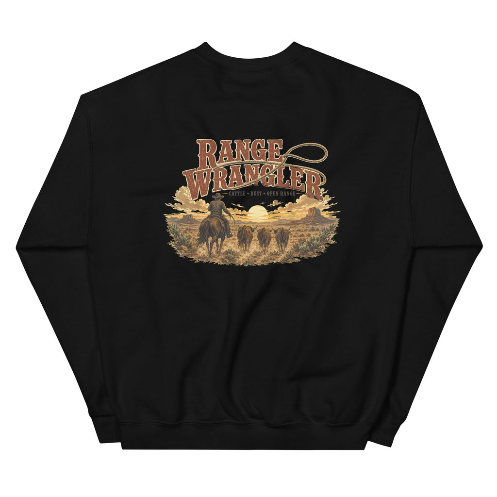 Range Wrangler Western Sweatshirt in Black — back design mockup