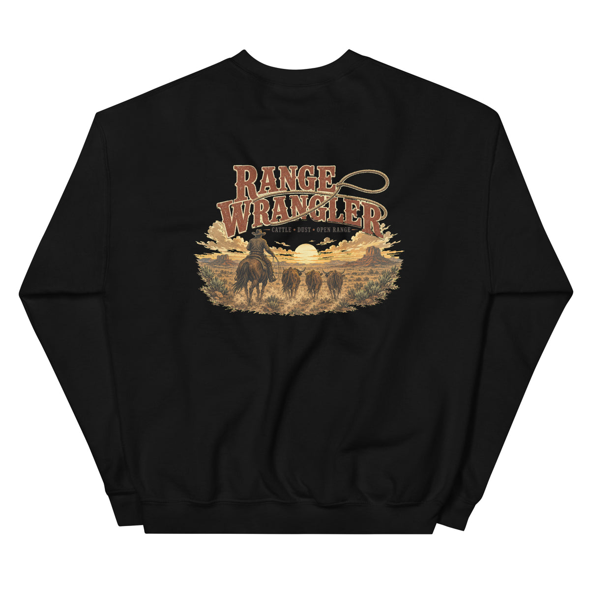 Range Wrangler Western Sweatshirt in Black — back design mockup