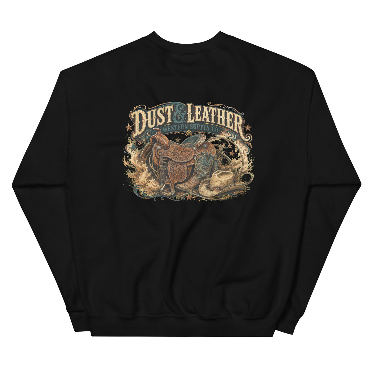 Dust & Leather Western Sweatshirt in Black — back design mockup