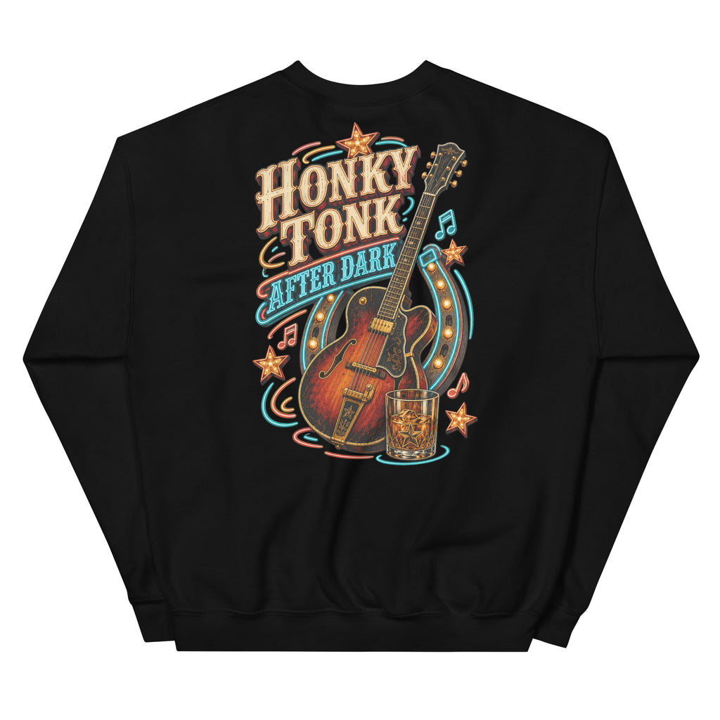 Honky Tonk After Dark Western Sweatshirt in Black — back design mockup