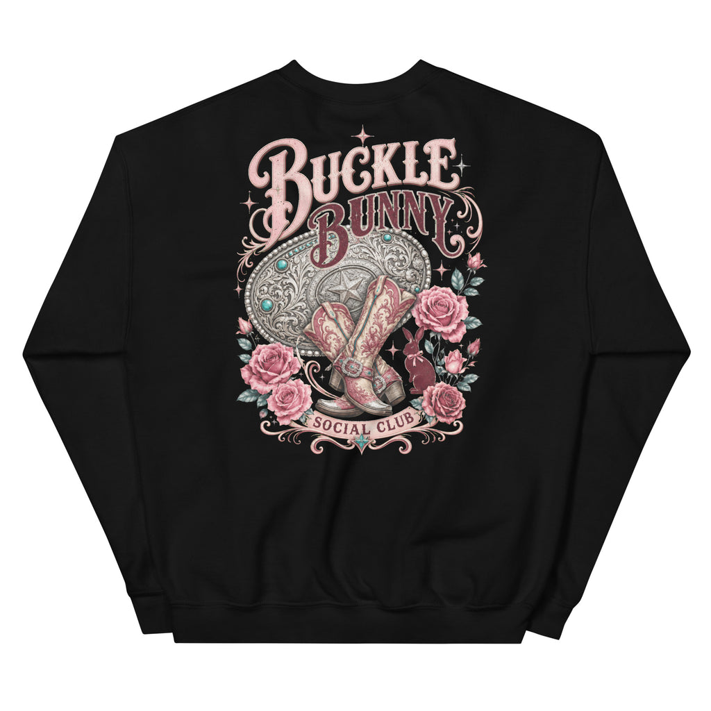 Buckle Bunny Social Club Western Sweatshirt in Black — back design mockup