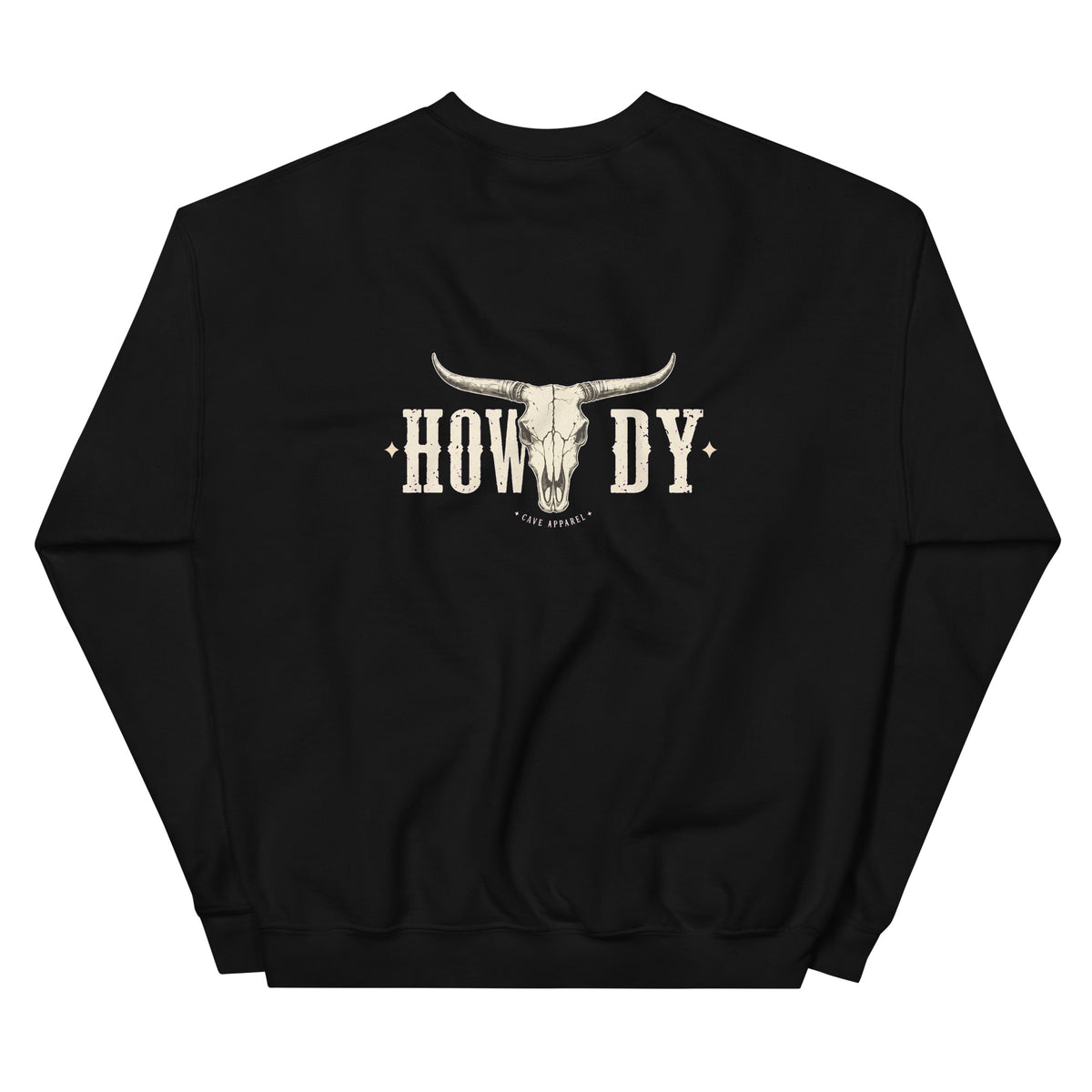 Back view of Howdy Longhorn Western Crewneck Sweatshirt showing the full-size western graphic