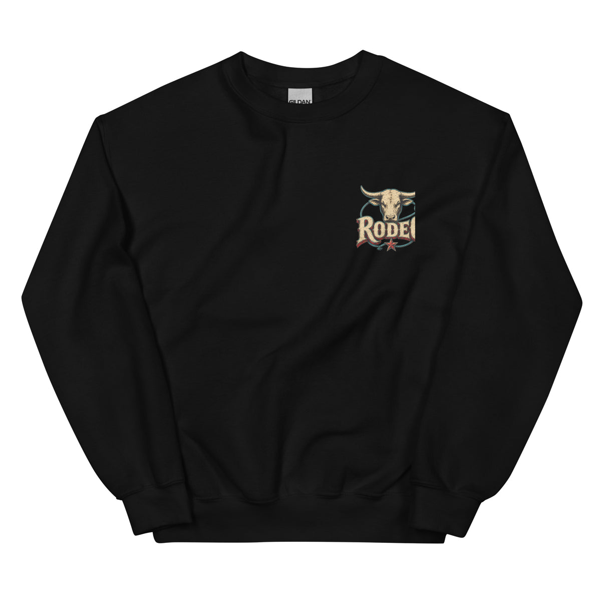Rodeo Raised Western Sweatshirt in Black — front chest print mockup