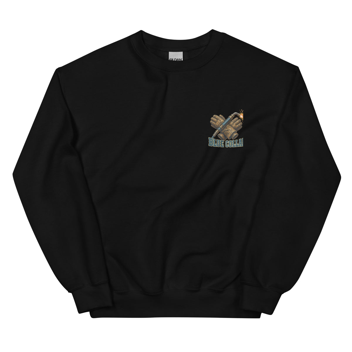 Blue Collar Cowboy Western Sweatshirt in Black — front chest print mockup