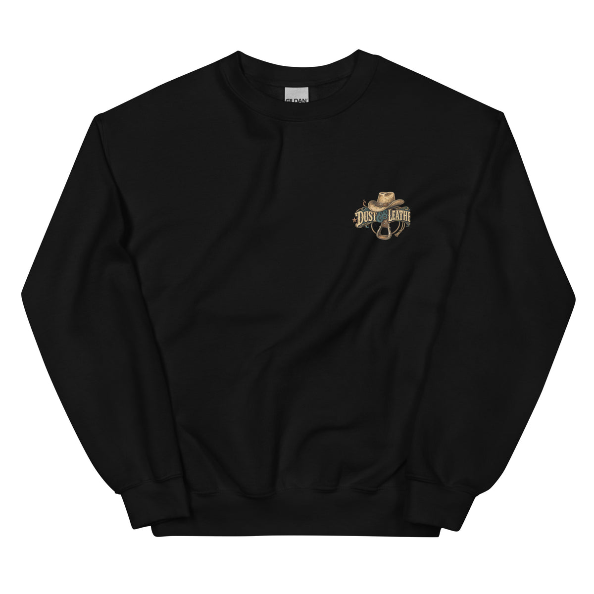 Dust & Leather Western Sweatshirt in Black — front chest print mockup