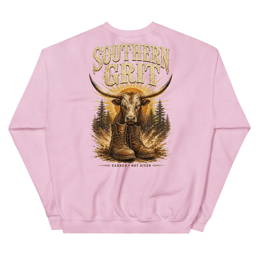 Southern Grit Western Sweatshirt in Light Pink — back design mockup