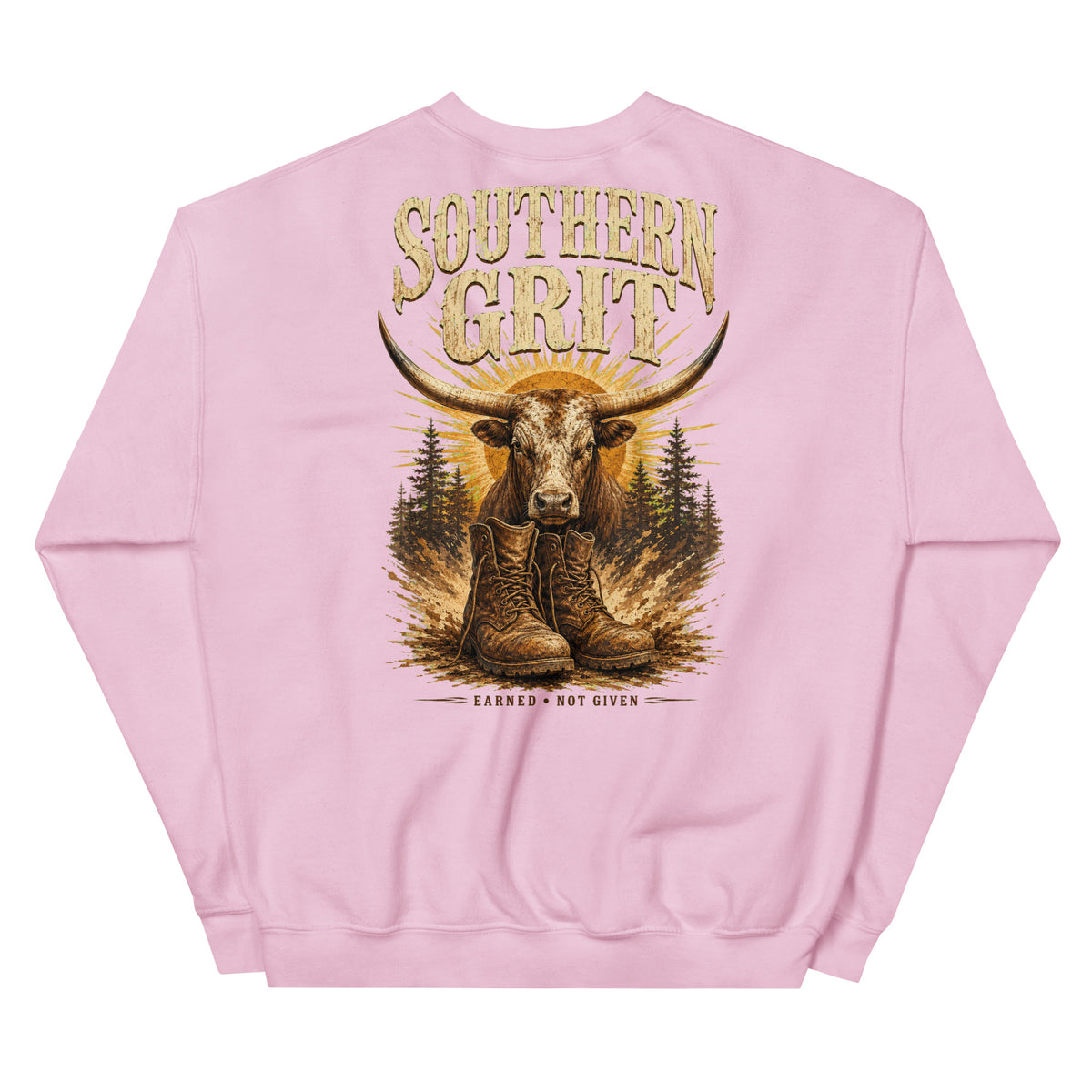 Southern Grit Western Sweatshirt in Light Pink — back design mockup