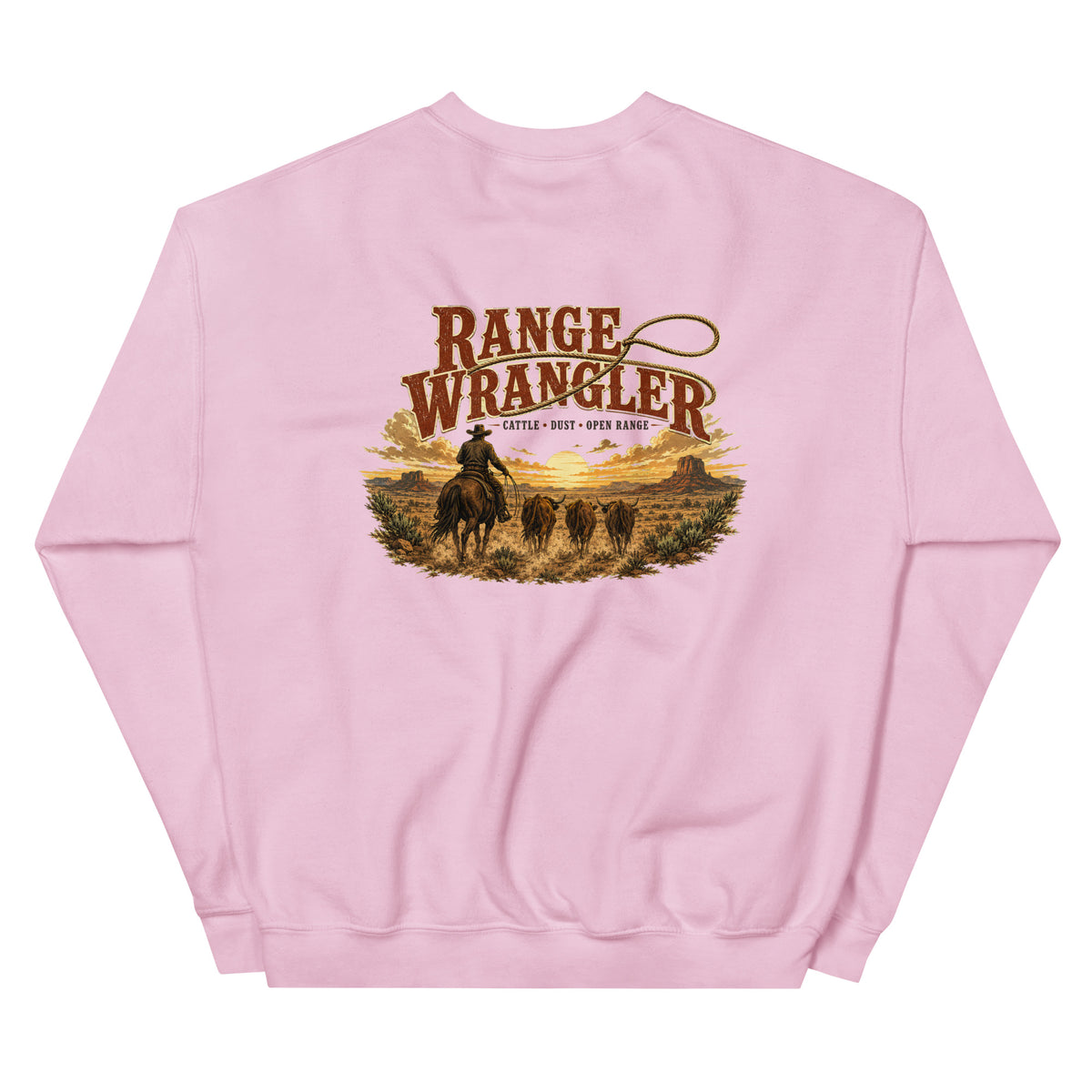 Range Wrangler Western Sweatshirt in Light Pink — back design mockup