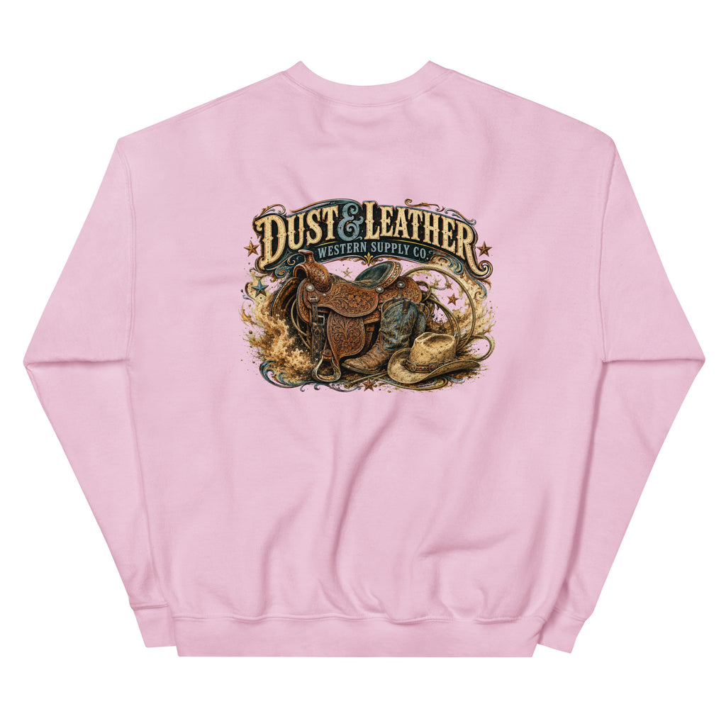 Dust & Leather Western Sweatshirt in Light Pink — back design mockup