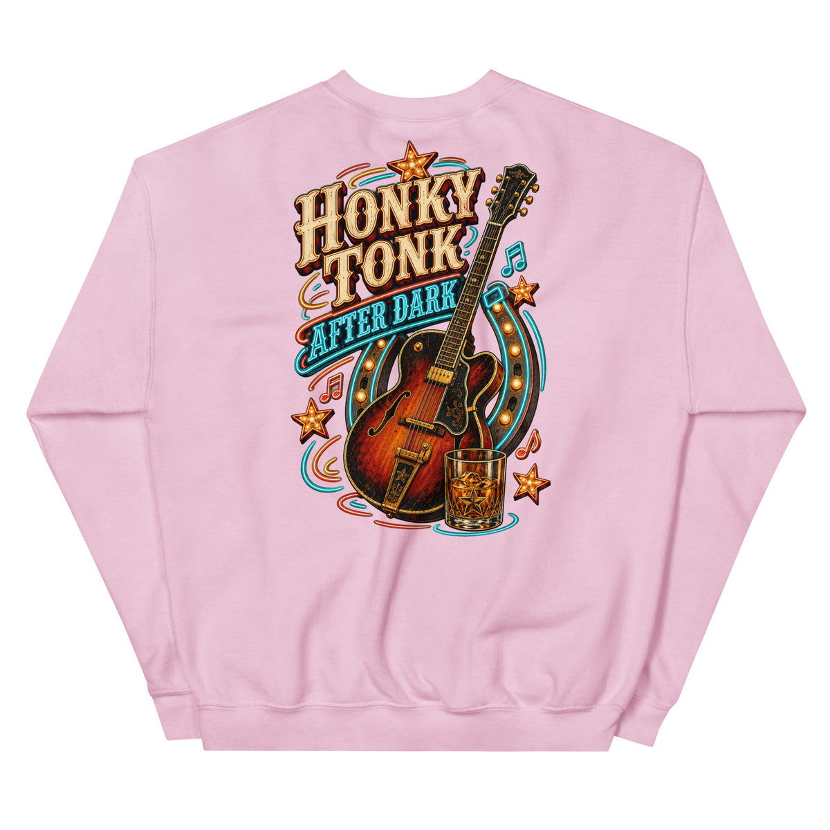 Honky Tonk After Dark Western Sweatshirt in Light Pink — back design mockup