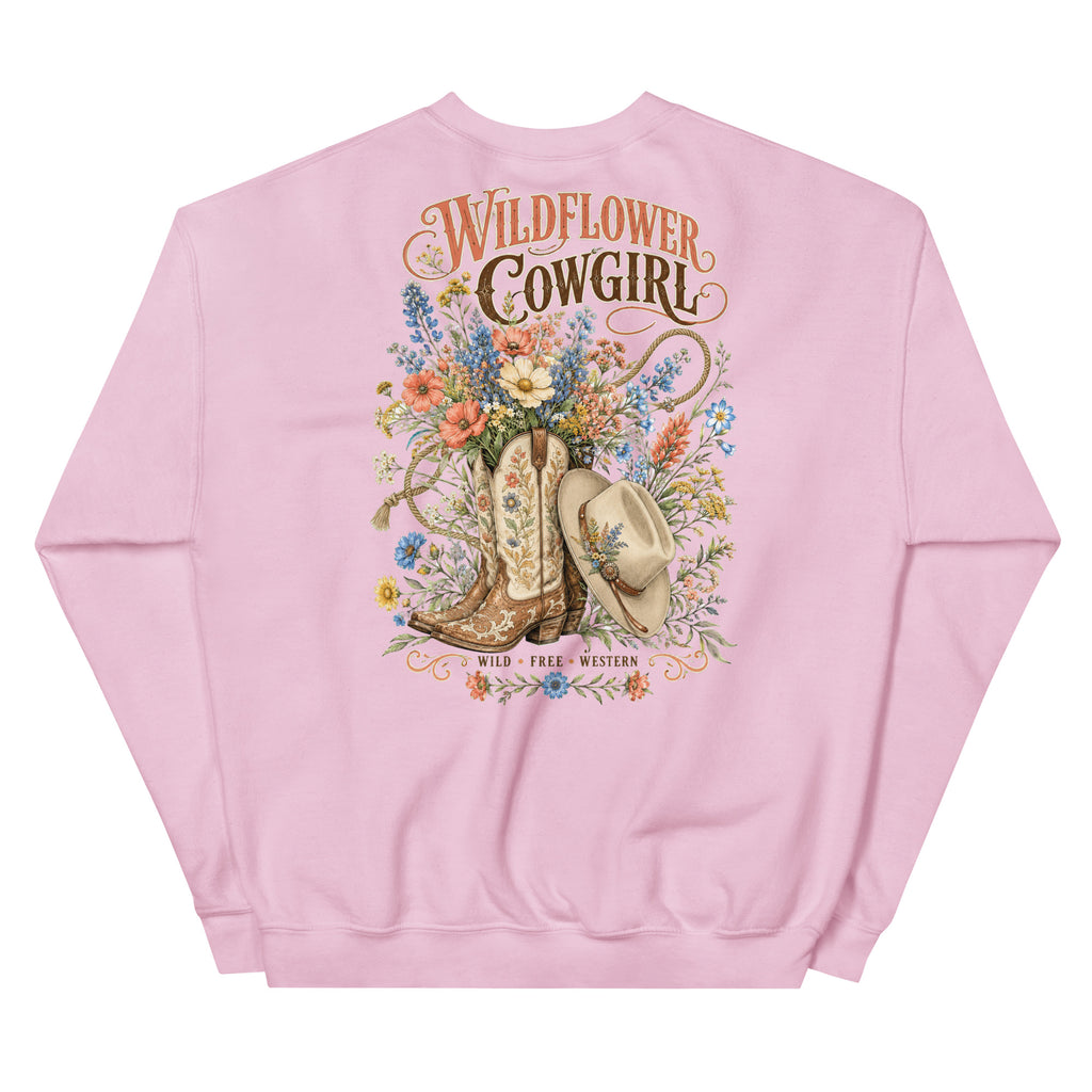 Wildflower Cowgirl Western Sweatshirt in Light Pink — back design mockup