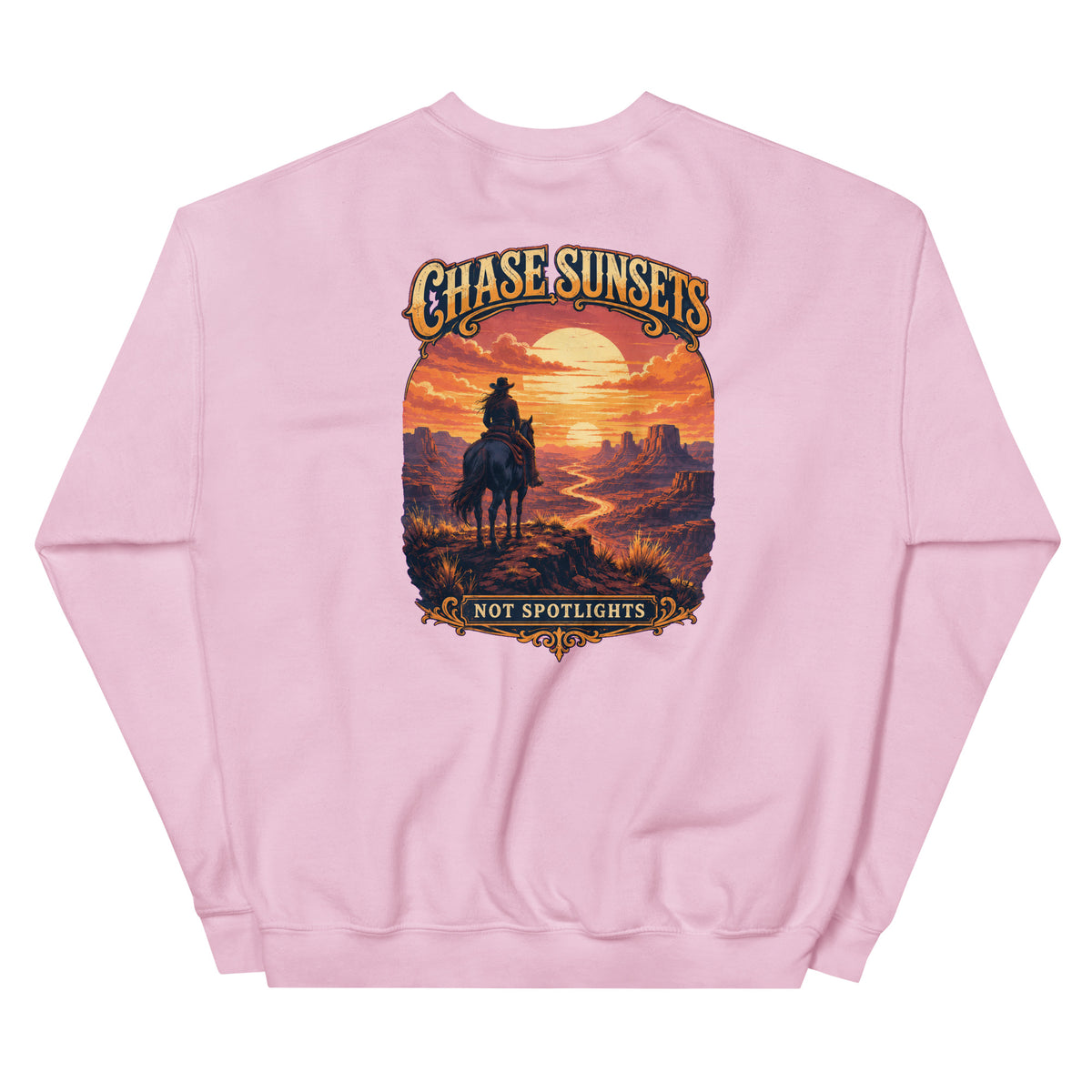 Chase Sunsets, Not Spotlights Western Crewneck Sweatshirt product view 5
