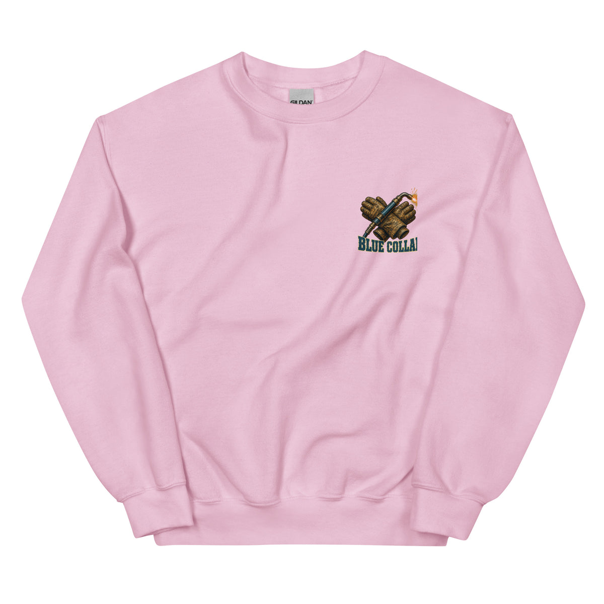 Blue Collar Cowboy Western Sweatshirt in Light Pink — front chest print mockup