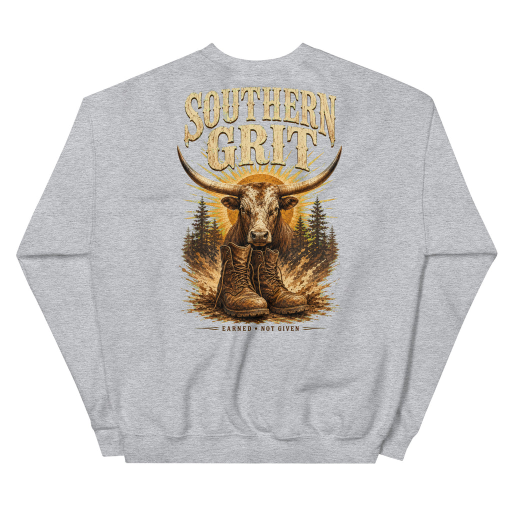 Southern Grit Western Sweatshirt in Sport Grey — back design mockup