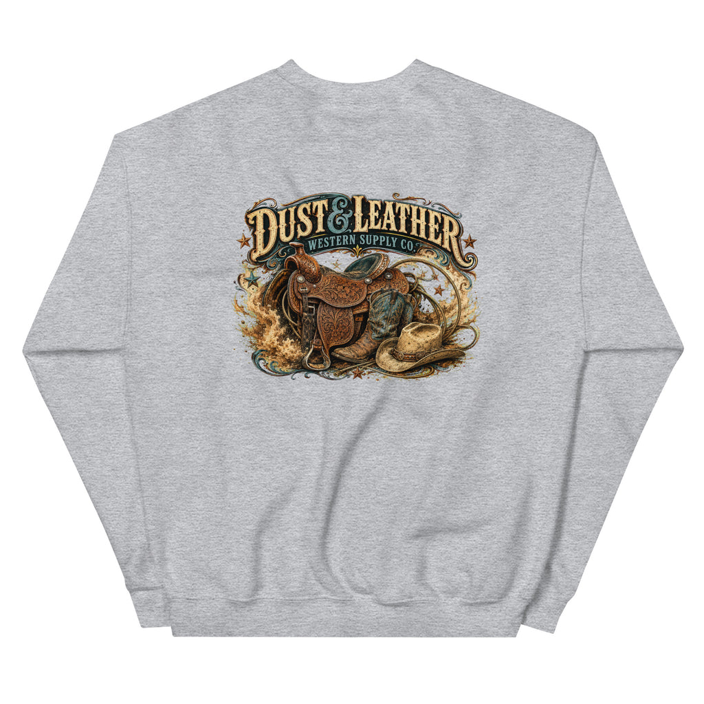 Dust & Leather Western Sweatshirt in Sport Grey — back design mockup