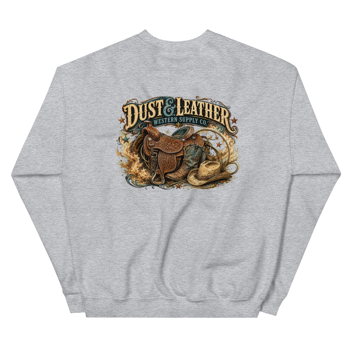 Dust & Leather Western Sweatshirt in Sport Grey — back design mockup