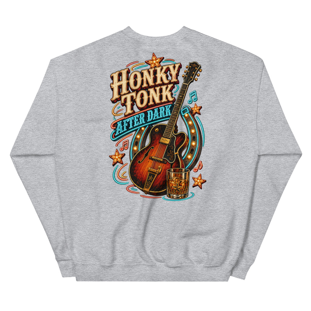 Honky Tonk After Dark Western Sweatshirt in Sport Grey — back design mockup