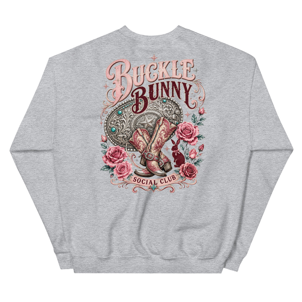 Buckle Bunny Social Club Western Sweatshirt in Sport Grey — back design mockup