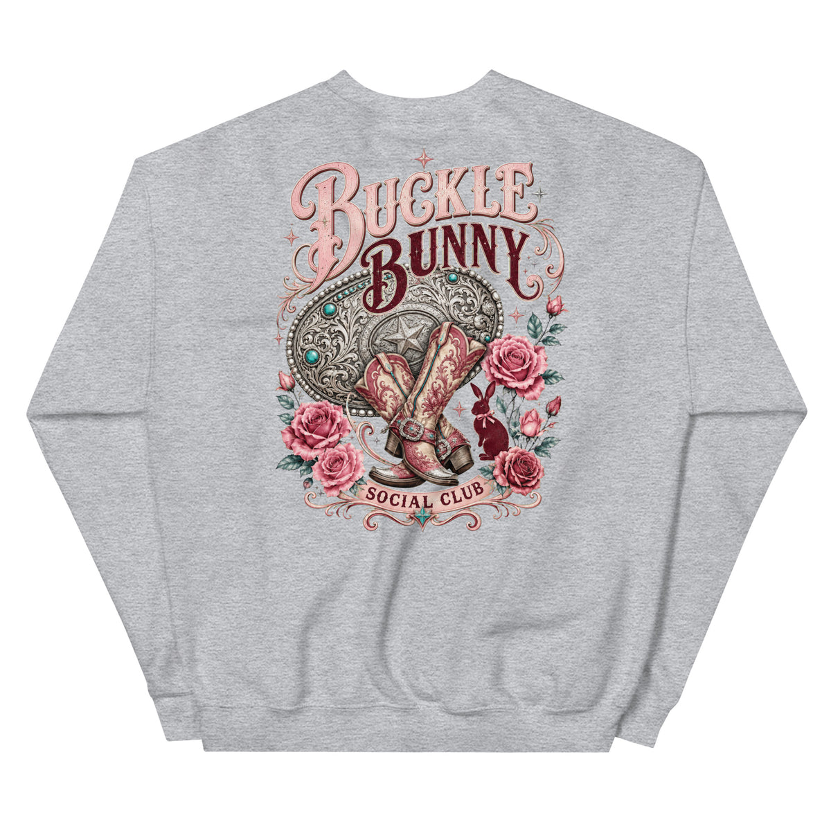 Buckle Bunny Social Club Western Sweatshirt in Sport Grey — back design mockup