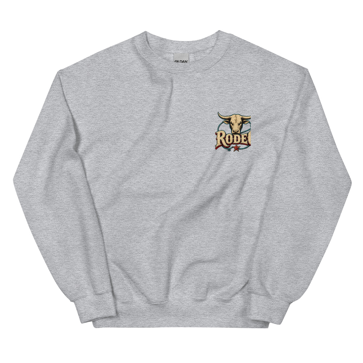 Rodeo Raised Western Sweatshirt in Sport Grey — front chest print mockup