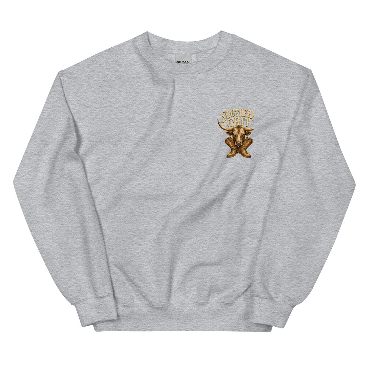 Southern Grit Western Sweatshirt in Sport Grey — front chest print mockup