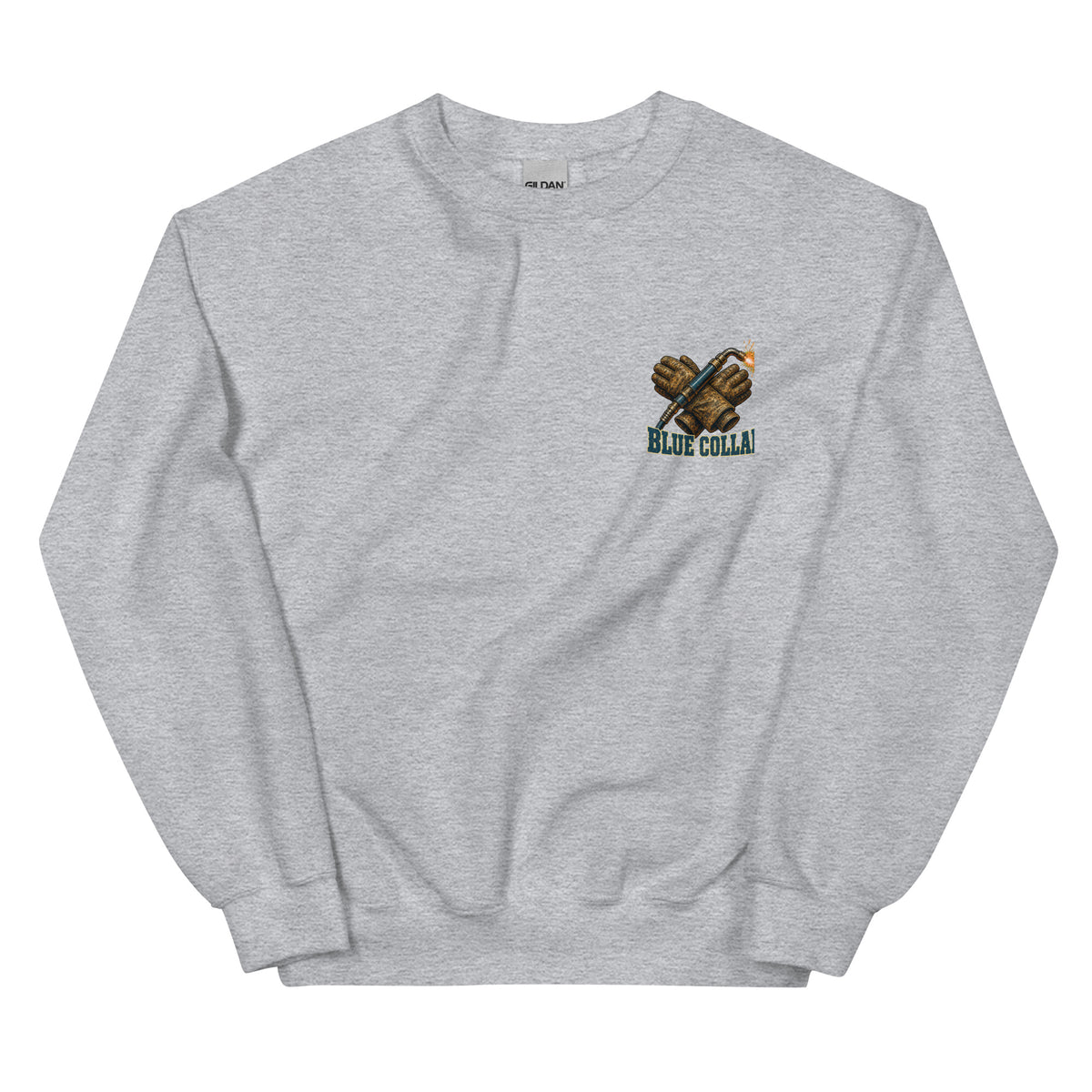 Blue Collar Cowboy Western Sweatshirt in Sport Grey — front chest print mockup