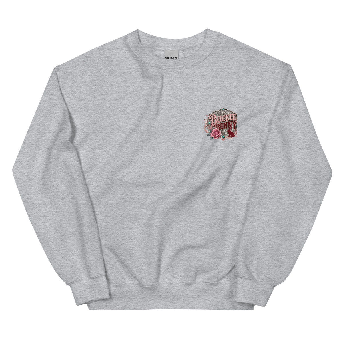 Buckle Bunny Social Club Western Sweatshirt in Sport Grey — front chest print mockup
