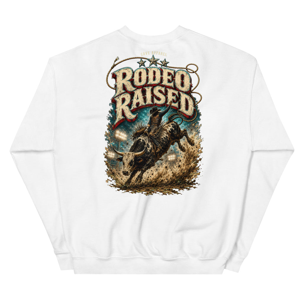 Rodeo Raised Western Sweatshirt in White — back design mockup