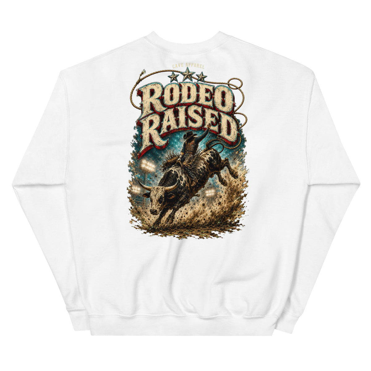 Rodeo Raised Western Sweatshirt in White — back design mockup