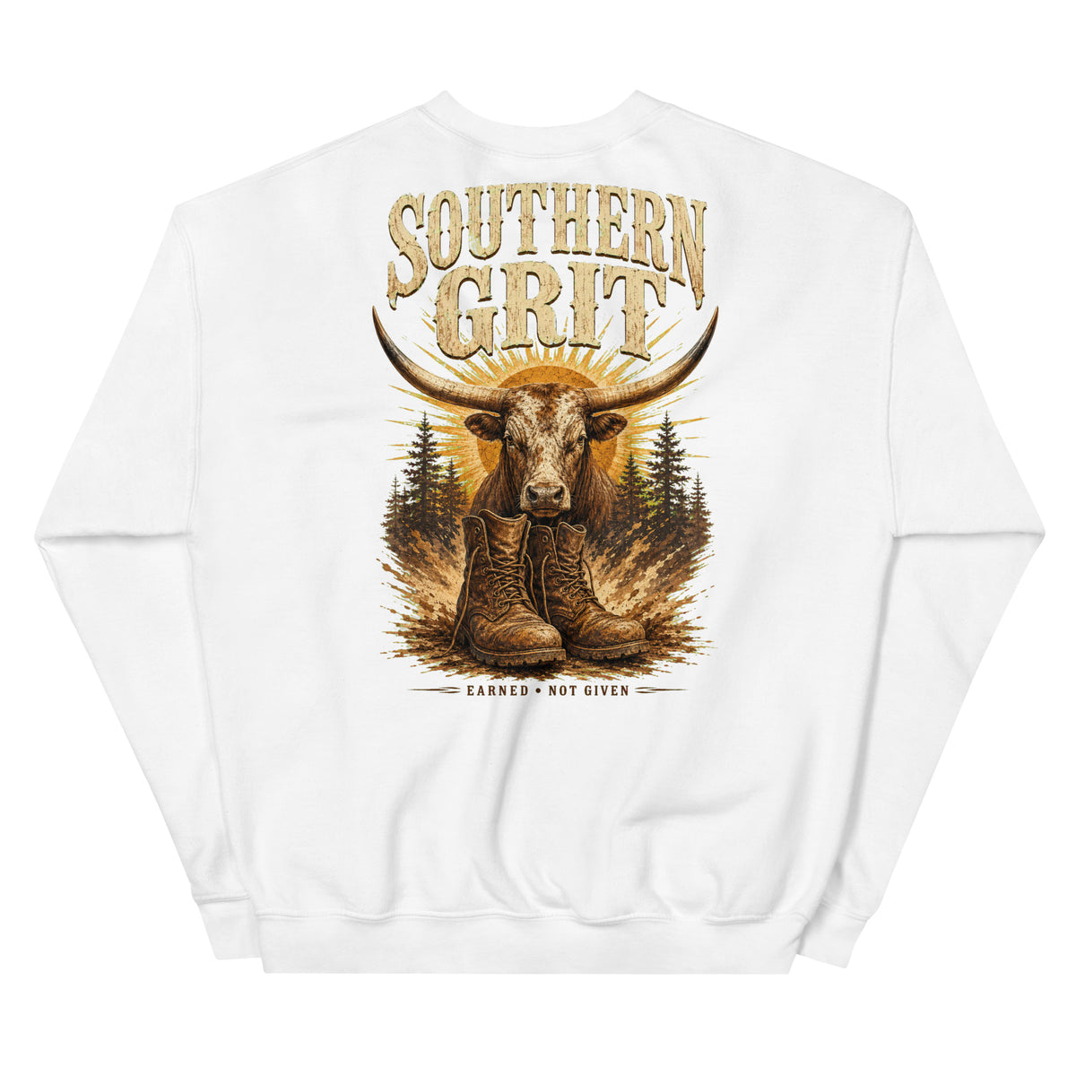 Southern Grit Western Sweatshirt in White — back design mockup