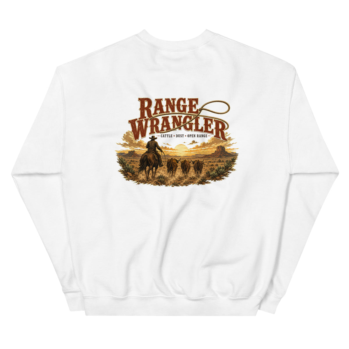 Range Wrangler Western Sweatshirt in White — back design mockup