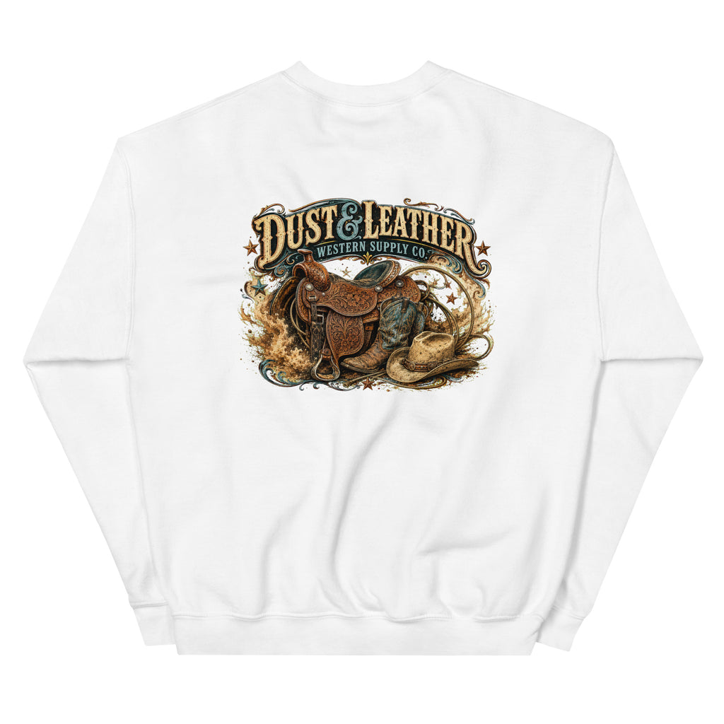 Dust & Leather Western Sweatshirt in White — back design mockup