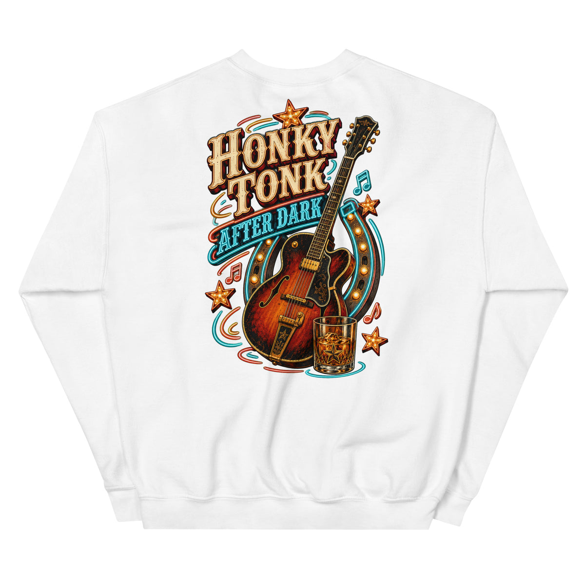 Honky Tonk After Dark Western Sweatshirt in White — back design mockup