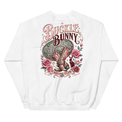 Buckle Bunny Social Club Western Sweatshirt in White — back design mockup