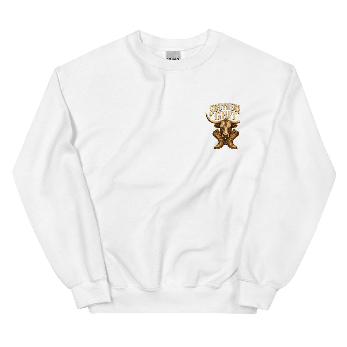 Southern Grit Western Sweatshirt in White — front chest print mockup