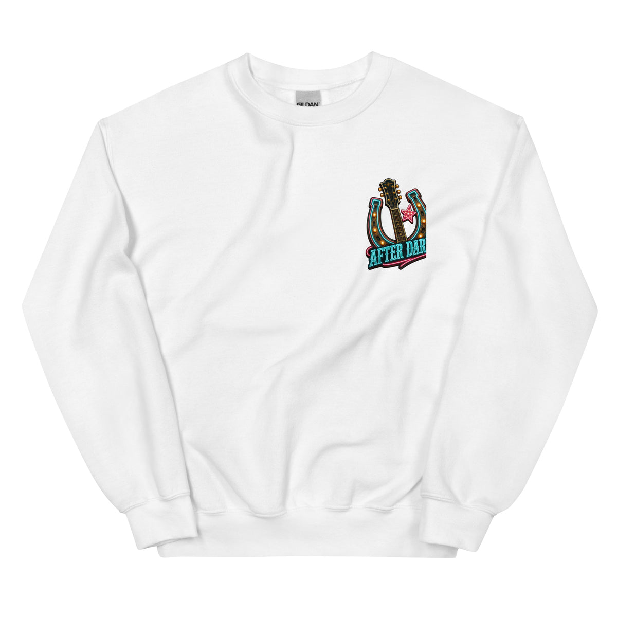 Honky Tonk After Dark Western Sweatshirt in White — front chest print mockup