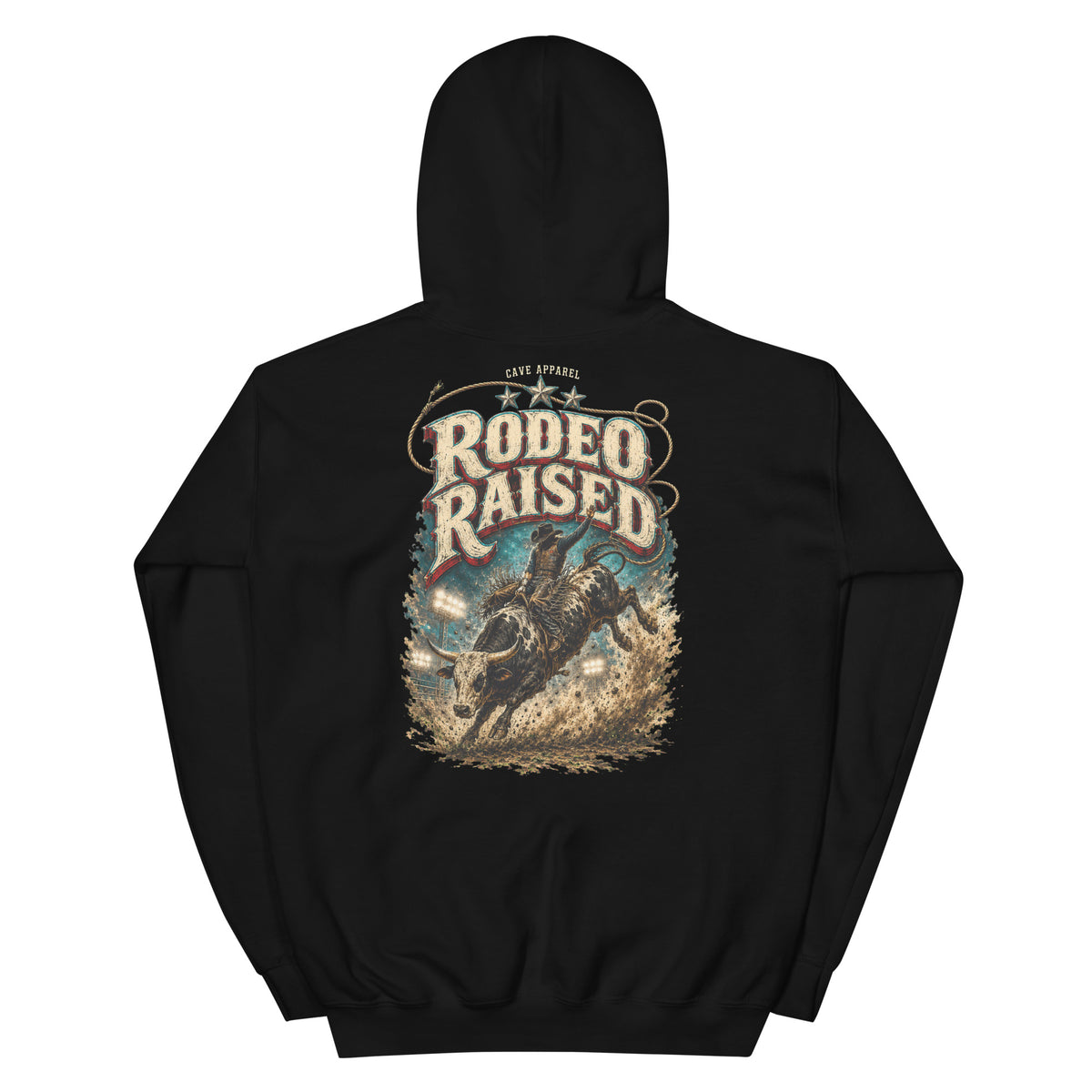 Rodeo Raised Western Hoodie in Black — back design mockup